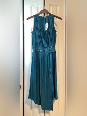 Ramy Brook Teal V-Neck Beaded Maxi Dress
